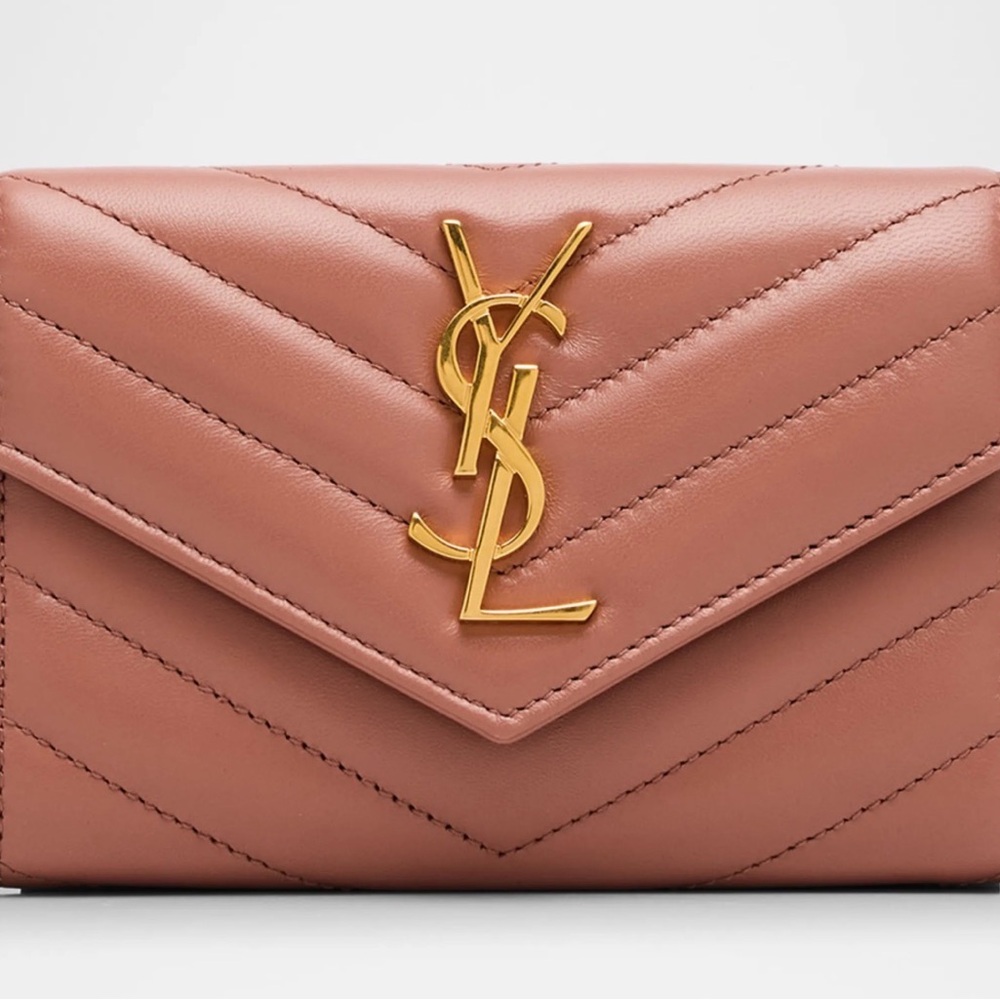 YSL Monogram Small Flap Wallet in Smooth Leather - Barely Pink